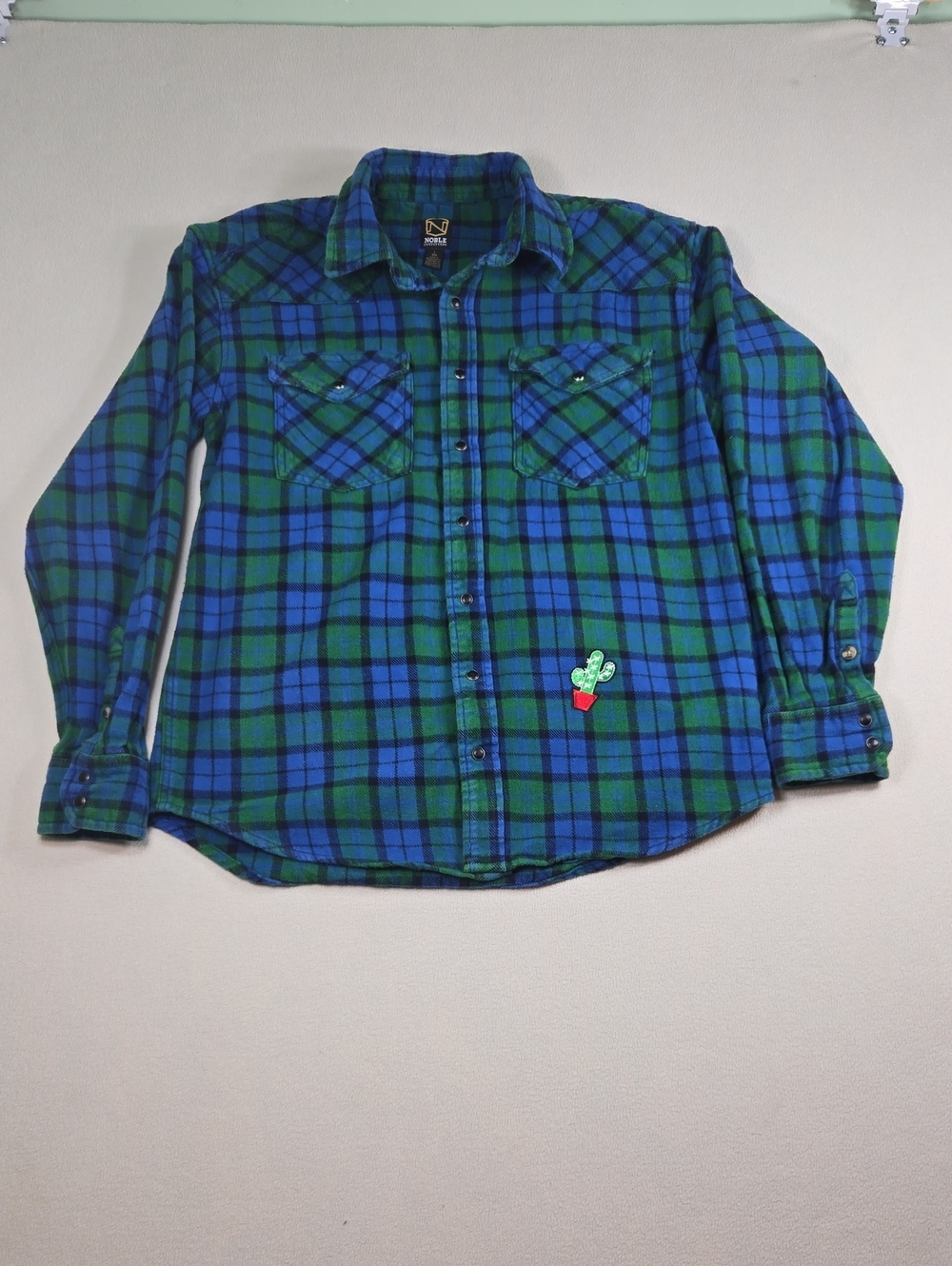Men's Blue & Green Plaid Button-Up Shirt - Casual Long Sleeve